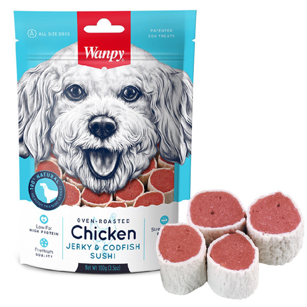 Wanpy Chicken Jerky & Codfish Sushi ВАНПІ СУШІ З Куркою І ТРІСКОЮ ласощі для собак 0.1кг, фото 1
