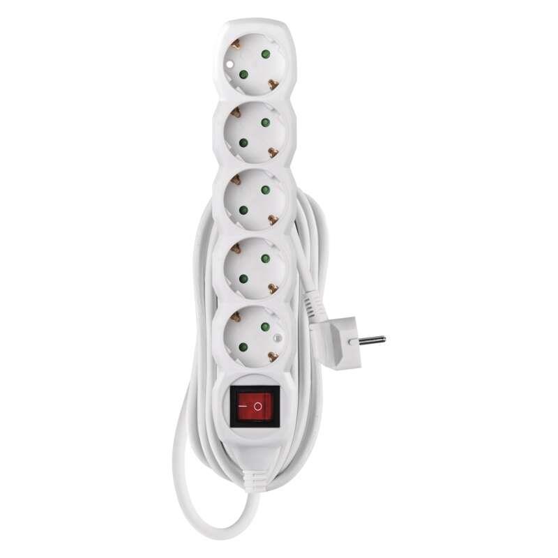 Фільтр живлення Emos (P1525) з вимикачем, 5 розеток, 5 м, White