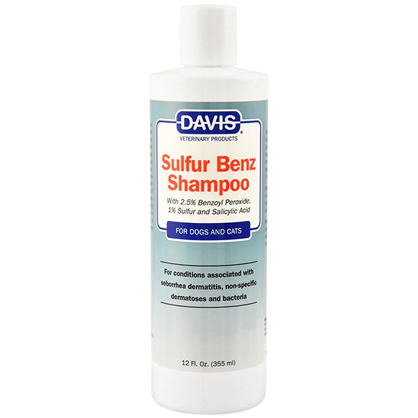 Davis Sulfur Benz Shampoo шампунь для собак та котів з пероксидом бензоїлу сірою саліциловою кислотою 0.355л, фото 1