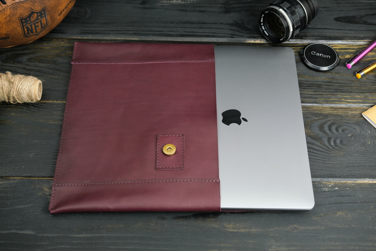 Шкіряний чохол для MacBook Air 13" (2018-2021), Дизайн №20, натуральна шкіра італійський Краст, колір Бордо