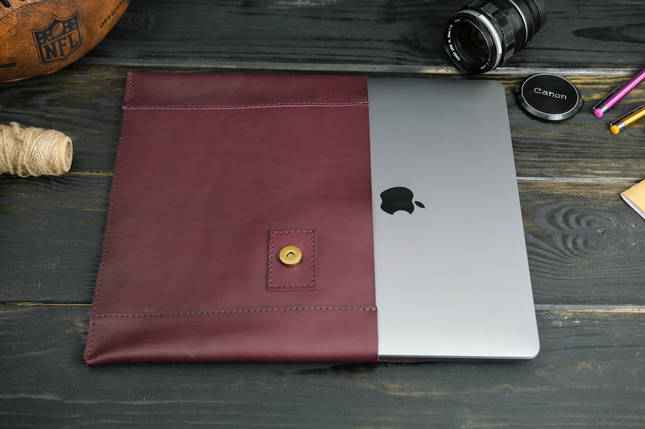 Шкіряний чохол для MacBook Air 13" (2018-2021), Дизайн №20, натуральна шкіра італійський Краст, колір Бордо, фото 1