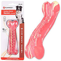 Flamingo Rubber Saveo Curved Bone Beef жевательная игрушка для собак вкус говядины 0.1кг | 13х4 см