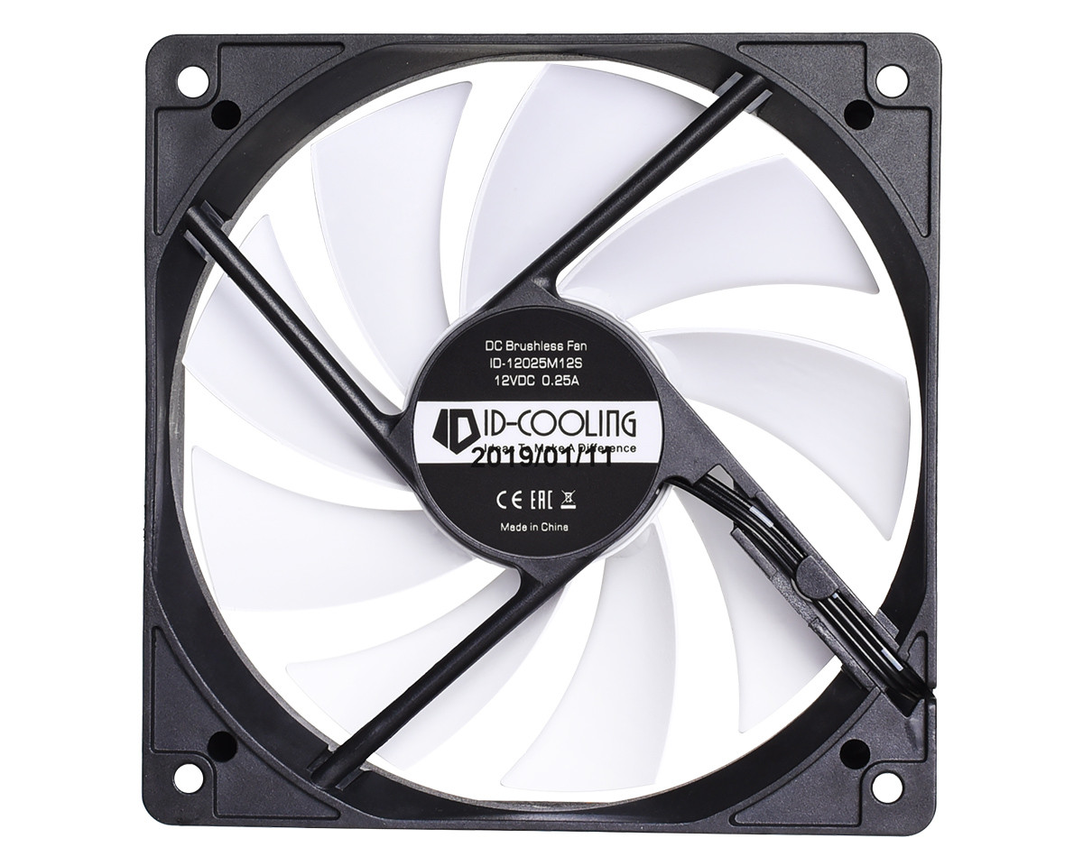Вентилятор ID-Cooling FL-12025, 120 x 120 x 25 мм, 3-pin, чорний із білим