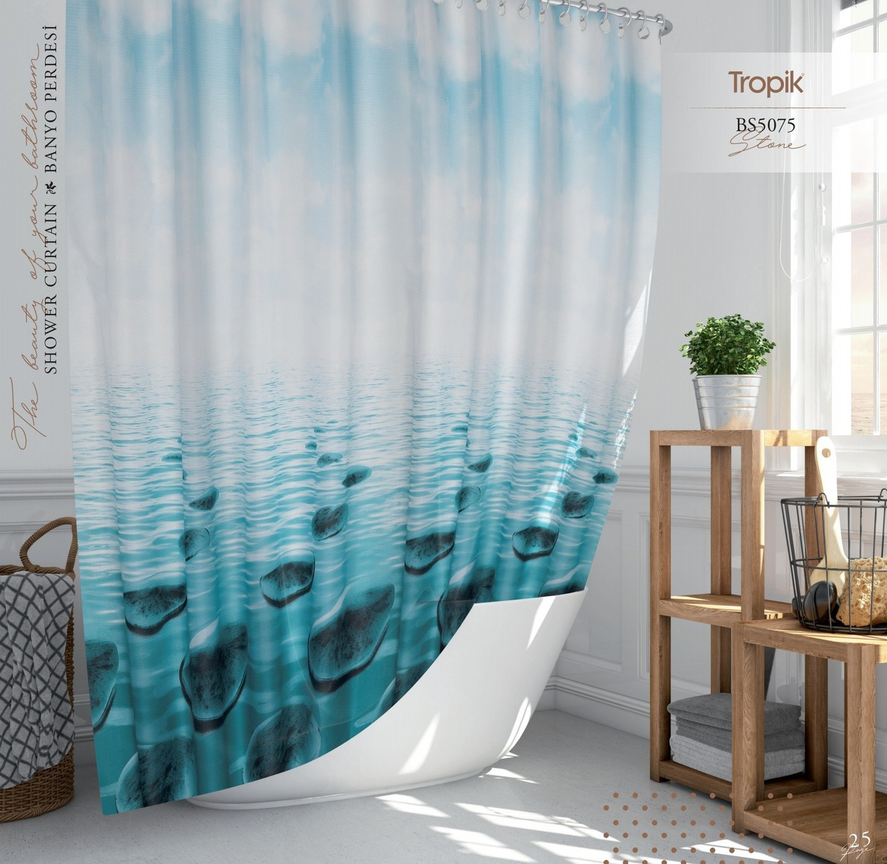 Шторка для ванної Tropik 2 частини (2x110) x 200 см Камінь 5075