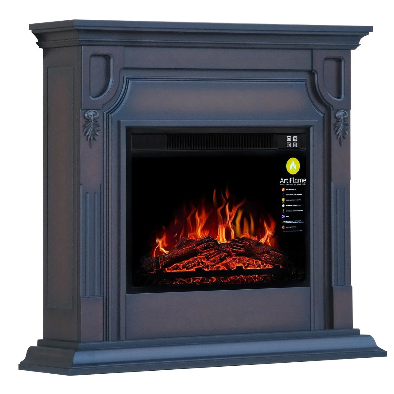 Кутовий камін ArtiFlame TORONTO AF23S Махагон коричневий антик ефект полум'я зі звуком та обігрівом