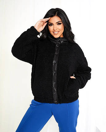 Бомбер-куртка зимова із штучного хутра баранчик з вовною без підкладки розміри батал, фото 2