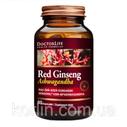 Корінь Женьшеню й Ашваганда Екстракт 60 кап Doctor Life Red Ginseng&Ashwagandha Sensoril США Доставка з ЄС