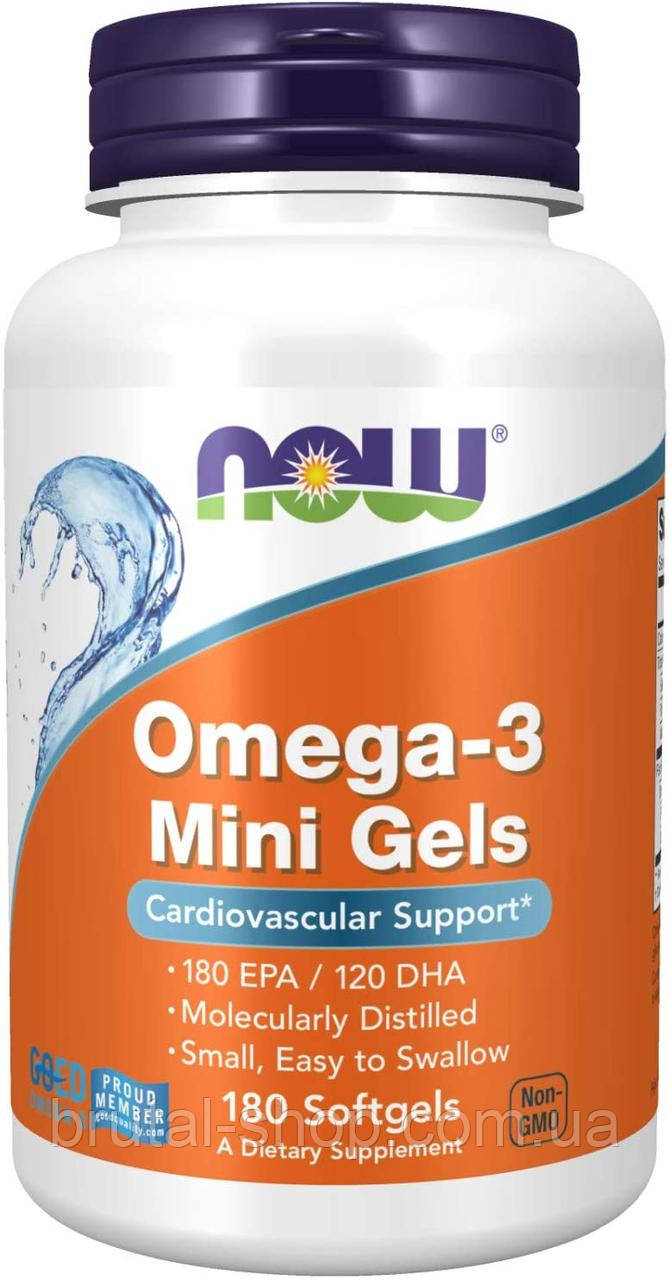 Омега-3,  NOW Foods Omega-3 Mini Gels  (180 soft)