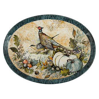 Велике керамічне блюдо овальної форми з малюнком фазана "Щедрий урожай" Certified International