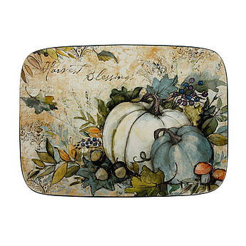 Прямокутне блюдо з кераміки бежевого кольору з осіннім принтом "Щедрий урожай" Certified International