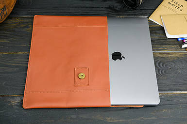 Шкіряний чохол для MacBook, Дизайн №20, натуральна шкіра Grand, колір Коньяк