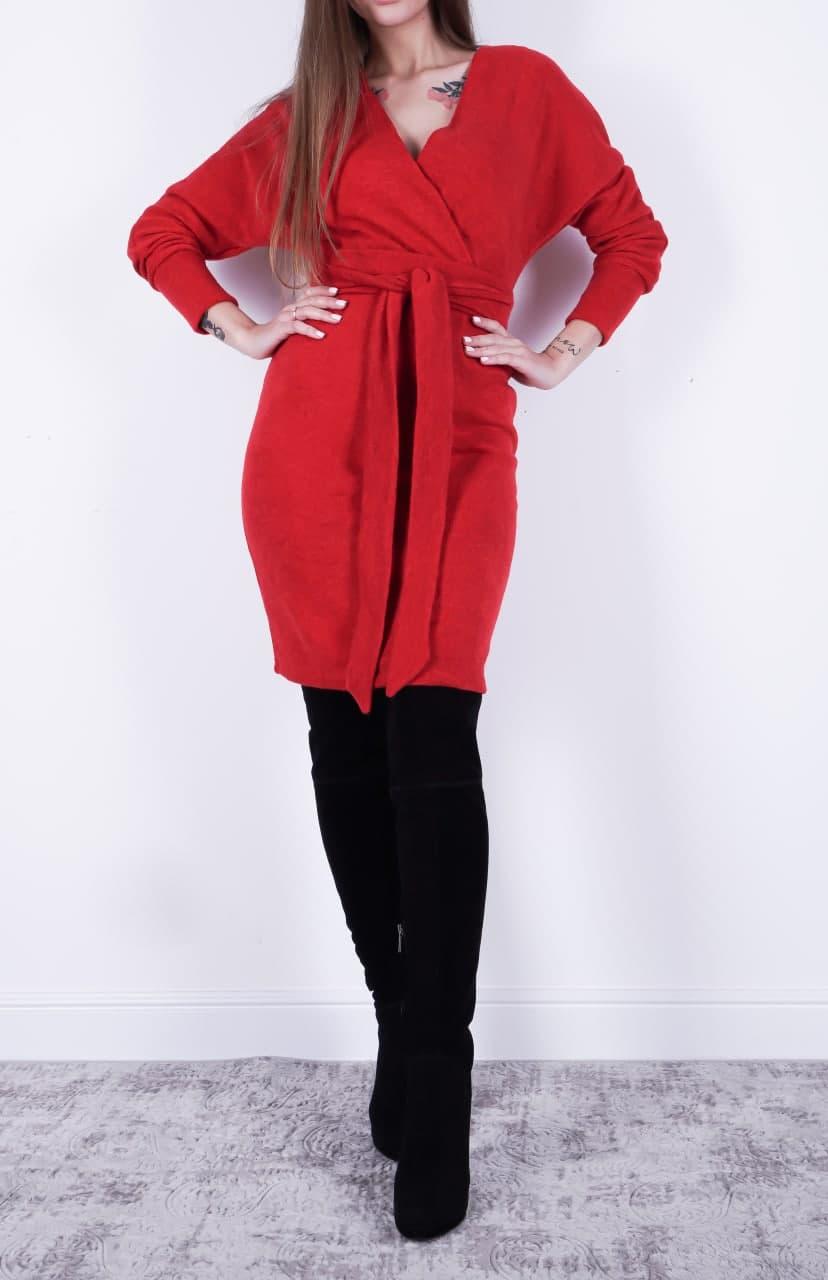 Жіноча тепла сукня з поясом червоного кольору Юта розміри 42, 44