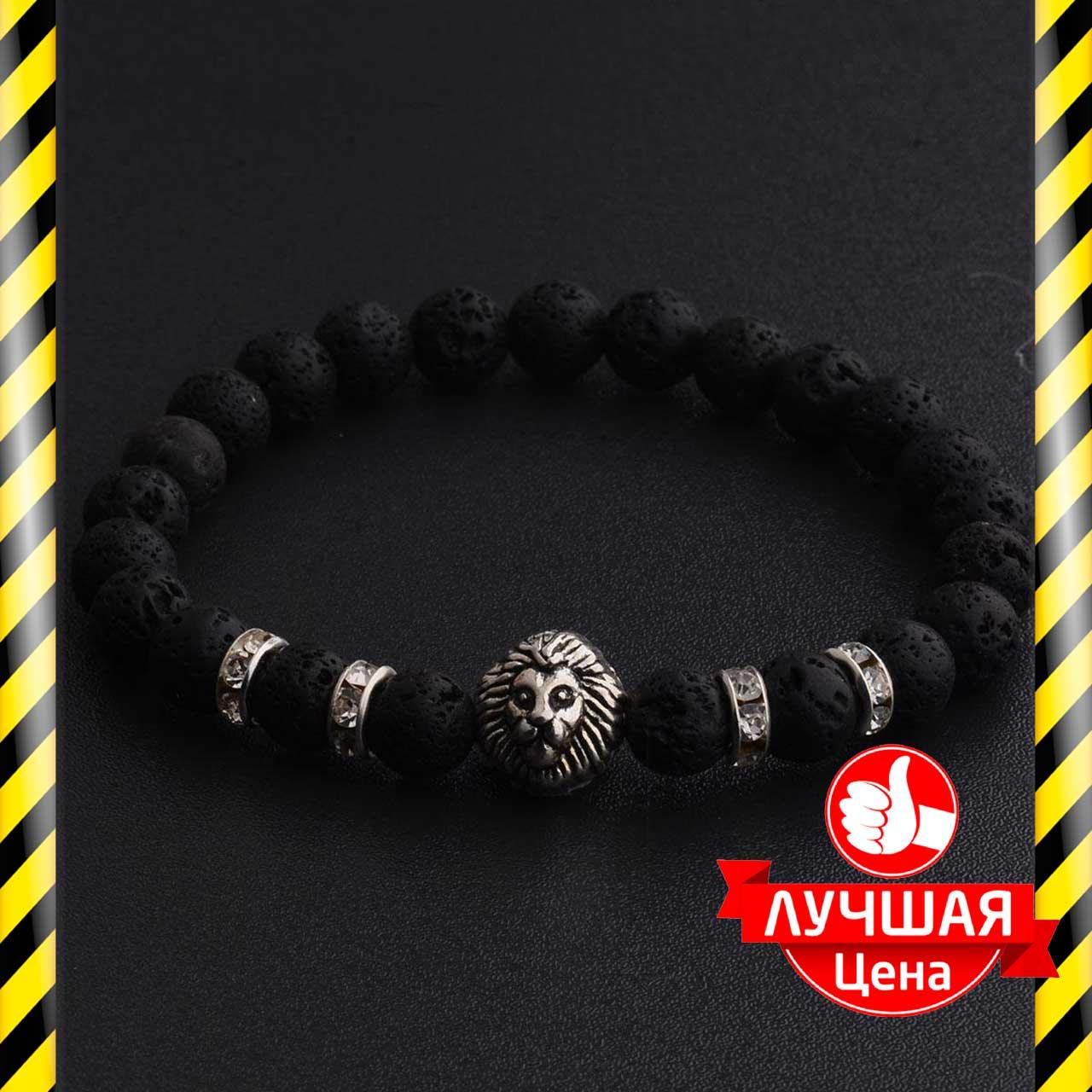 Браслет чоловічий з натурального каменю BLACKLION SILVER II VULCAN чорний