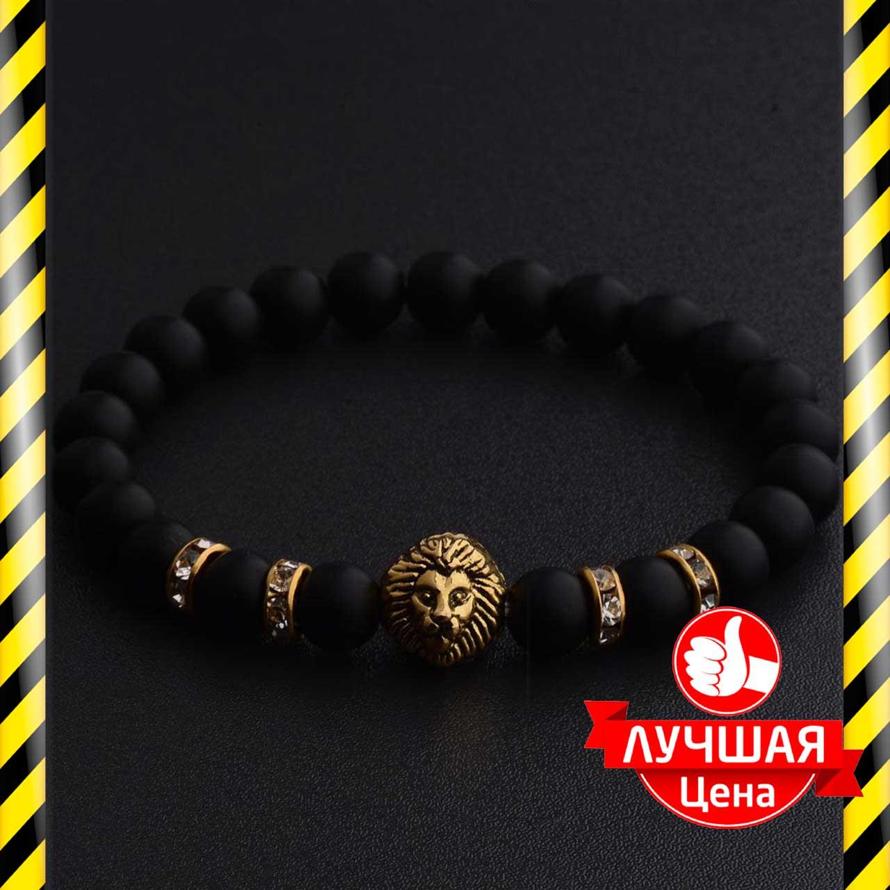 Браслет чоловічий з натурального каменю BLACKLION GOLD II MATT чорний золотий