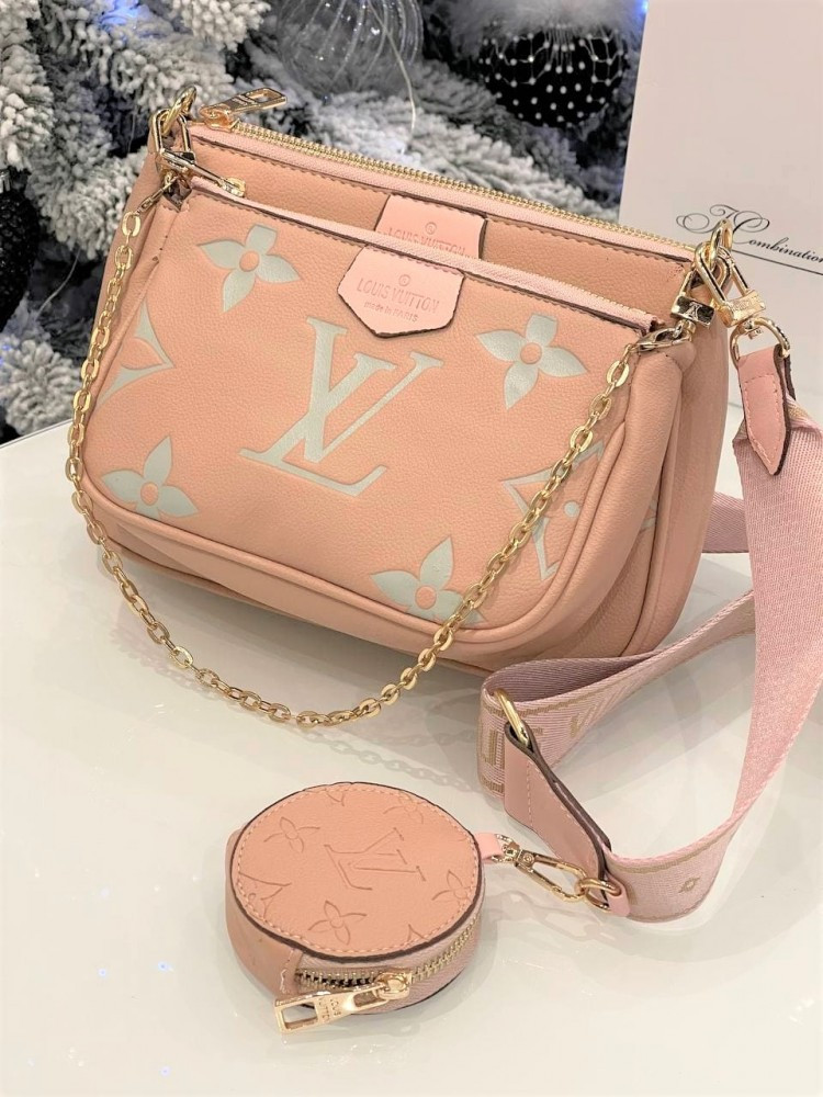 Жіноча сумка 3в1 louis vuitton multi pochette пудра, фото 1
