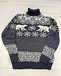 Молодіжний в'язаний светр з ведмедями розміри M,L,XL,XXL синій, фото 3