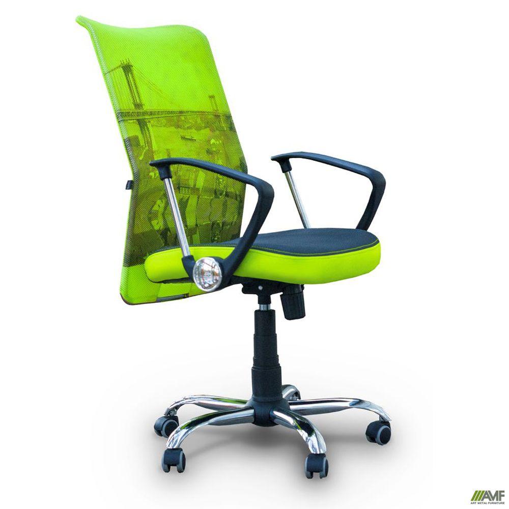 Крісло АЕРО HB сидіння Сітка сіра, боковини Zeus 047 Light Green/ спинка Сітка лайм-Brooklyn Bridge