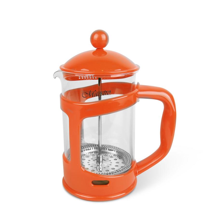 Френч-прес Maestro MR-1665-800 (0.8 л) скляний Помаранчевий | Заварник Маестро | Заварювальний чайник 800 мл, фото 1