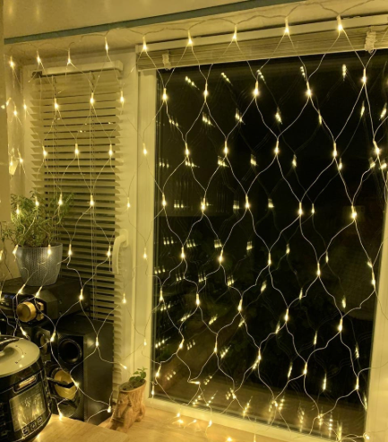 Гірлянда сітка 120LED Теплий білий | Новорічна LED гірлянда діодна сітка білий провід 1.5х1.5м