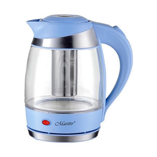 Электрочайник Maestro MR-065-BLUE прозрачный голубой 1.8 л 2200Вт | Электрический чайник стеклянный Маэстро