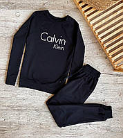 Женский костюм чёрный реглан с принтом "Calvin Klein" и чёрные штаны