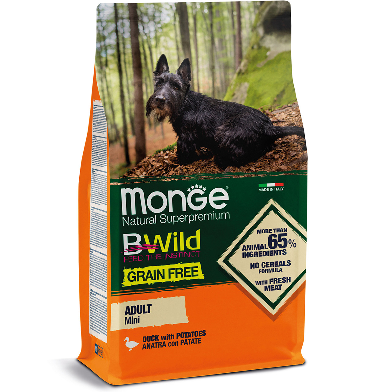 Беззерновий сухий корм для собак 2,5 кг MONGE DOG BWILD GR.FREE Mini качка