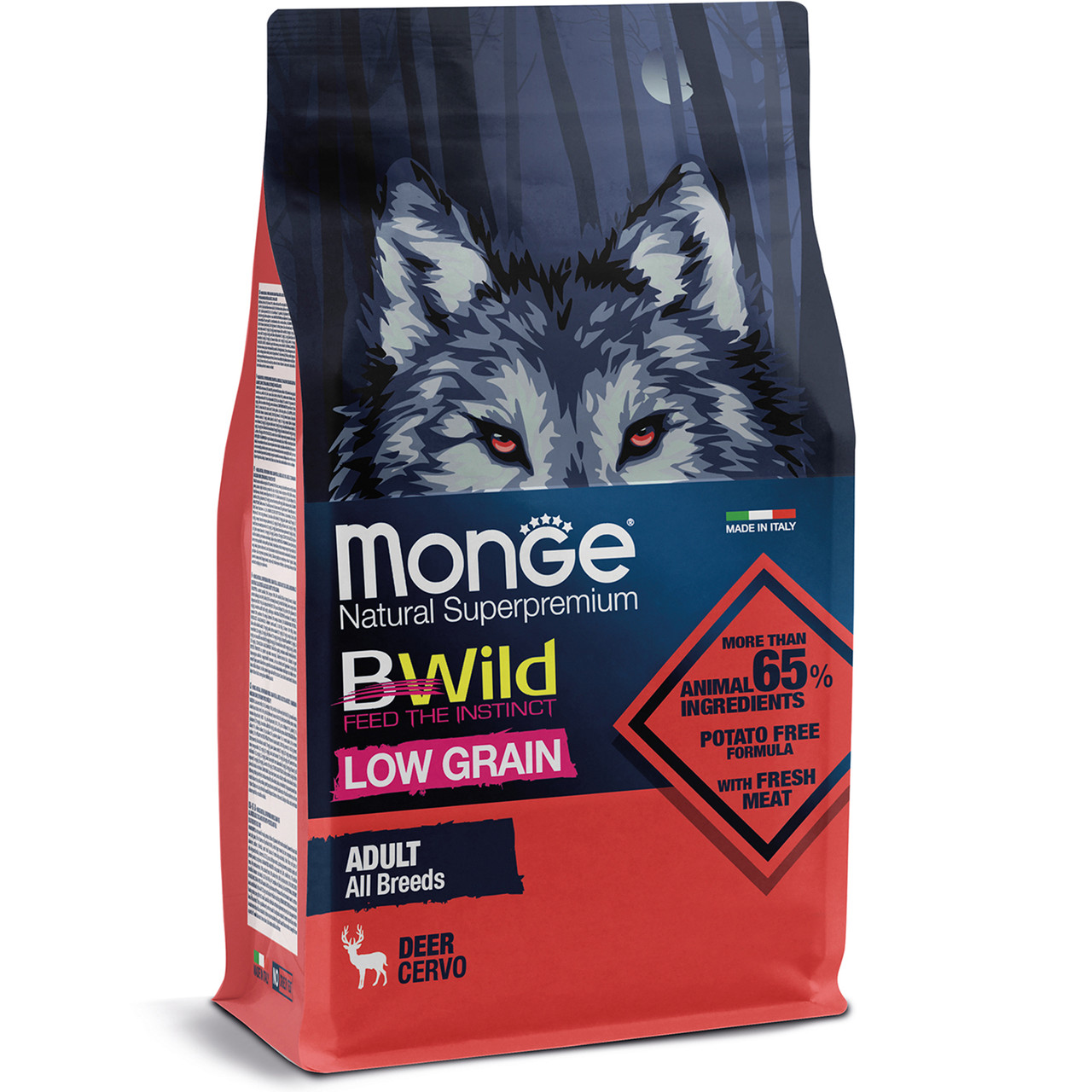 Низькозерновий сухий корм для собак BWILD Monge Low Grain оленина 2,5 кг