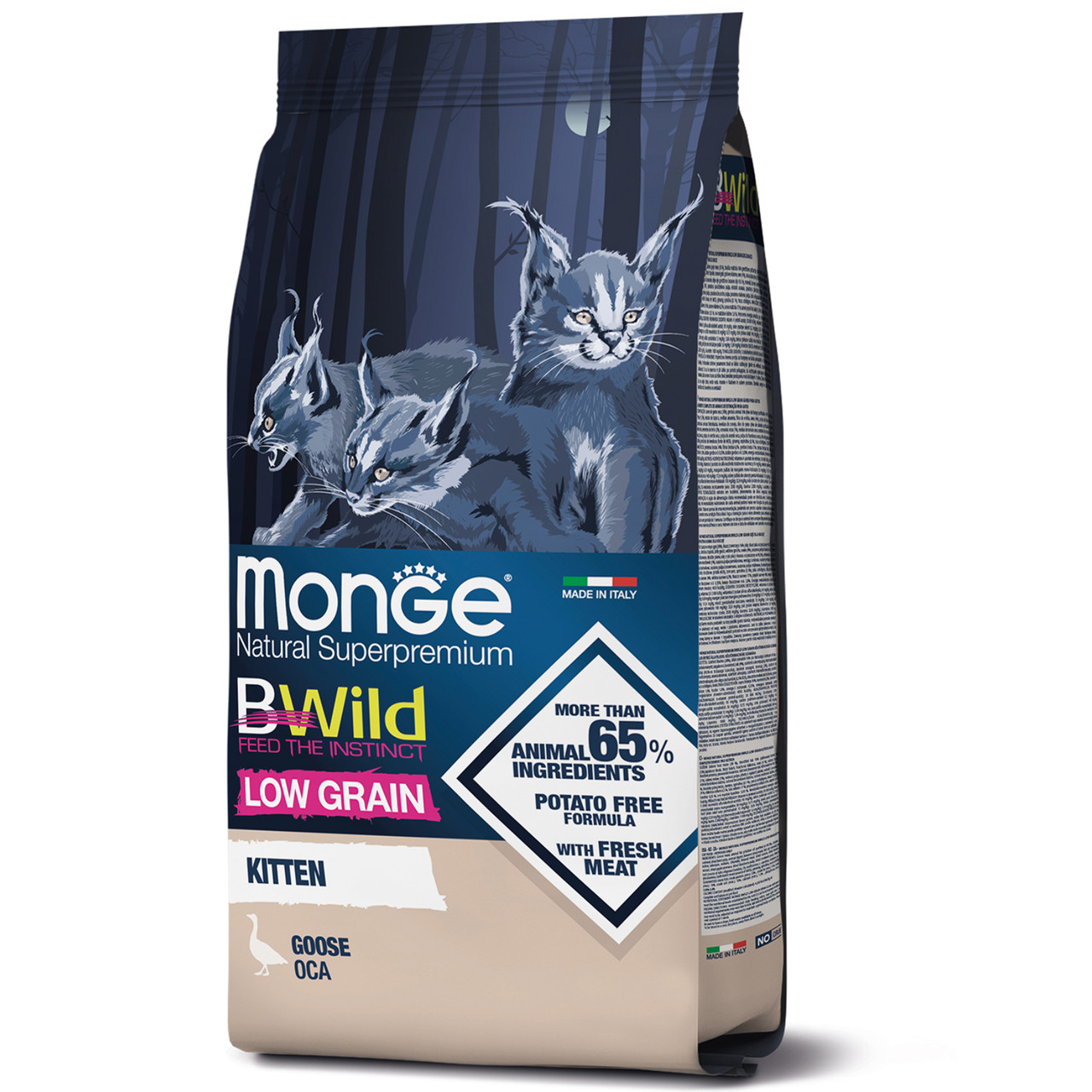 Сухий корм для кошенят від 1 місяця, з м'ясом гусака, 1,5 кг Monge Cat Bwild Low Grain Kitten Goose meat