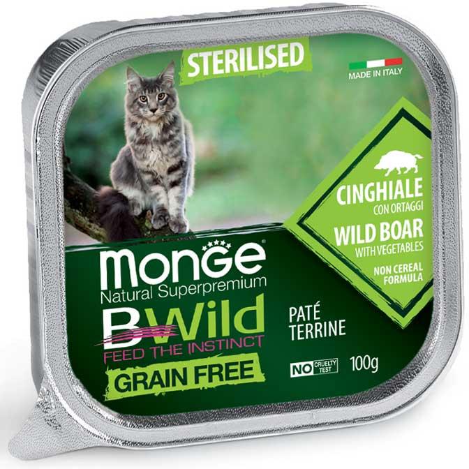 Консерви для стерилізованих кішок 100 гр (дикий кабан з овочами) MONGE CAT BWILD GR.FREE WET Sterilised