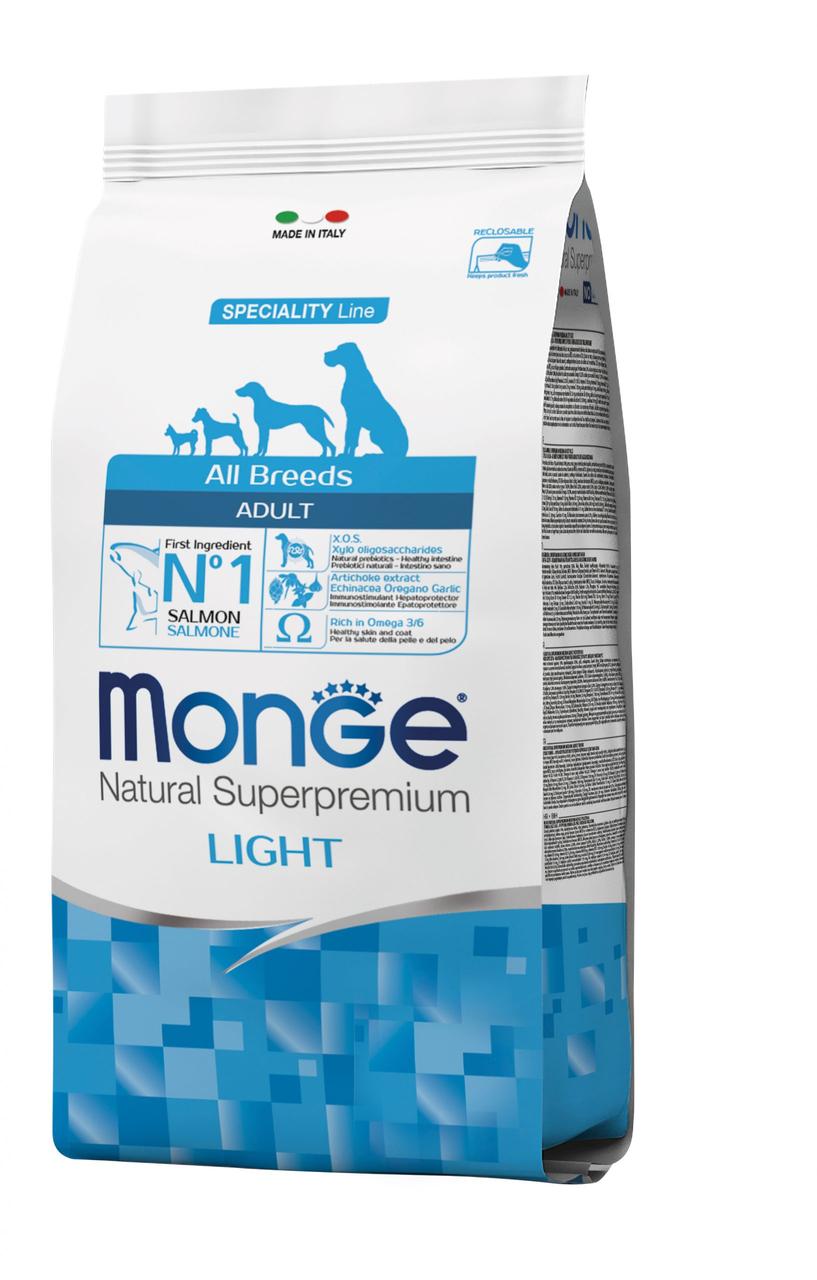 Сухий корм низькокалорійний для дорослих собак всіх порід (лосось) 2.5 кг Monge All breeds Adult Light Salmone