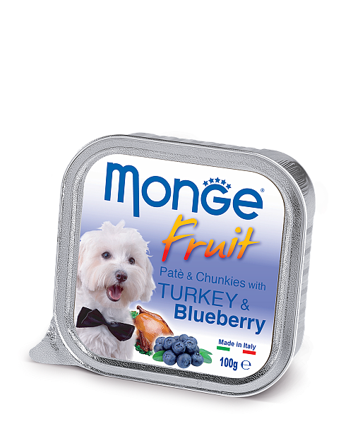 Консерви для собак 100 гр MONGE DOG FRUIT з індичкою і чорницею
