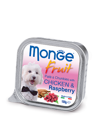 Консерви для собак 100 гр MONGE DOG FRUIT з куркою і малиною