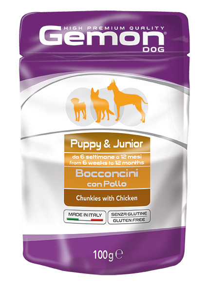 Вологий корм для цуценят 100 гр GEMON DOG WET Puppy & Junior шматочки з куркою