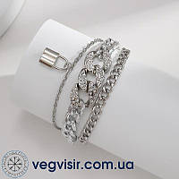 Шикарний жіночий багатошаровий браслет у вигляді ланцюга з підвіскою колодочка та кристалами