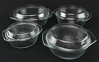 Набір скляних каструль A-plus 4 шт круглих Комплект каструль зі скла з кришками для приготування
