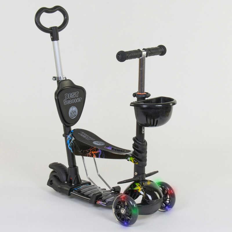 Дитячий самокат - трансформер 5 в 1 з підсвічуванням коліс Best Scooter чорний з принтом 35110