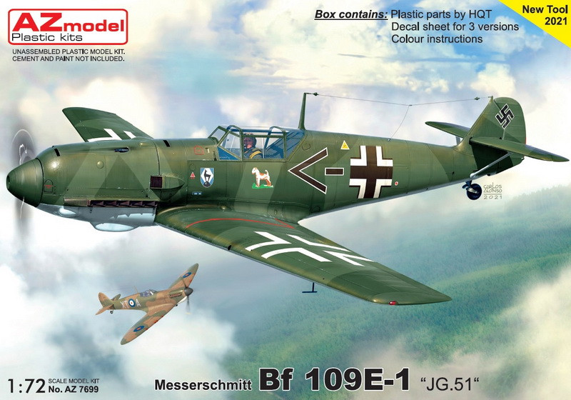Пластикова модель 1/72 AZ model 7699 німецький винищувач Messerschmitt Bf 109 E-1 „JG.51“, фото 1