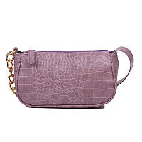 Жіноча класична маленька сумка багет на золотому ланцюжку ремінці рептилія фіолетовий пурпурний
