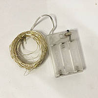 Гірлянда світлодіодна роса на батарейках зелена, провід прозорий, 5м