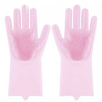 Силиконовые перчатки Magic Silicone Gloves Pink для уборки чистки мытья посуды для дома. DX-283 Цвет: розовый