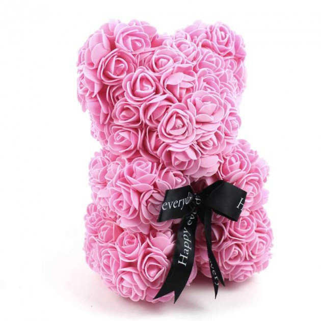 Лучший подарок: мишка из искусственных 3D роз 25 см. KH-710 Цвет: розовый (WS) - фото 1 - id-p1549409736