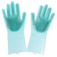 Силиконовые перчатки Magic Silicone Gloves для уборки чистки мытья посуды для дома. KH-166 Цвет: бирюзовый