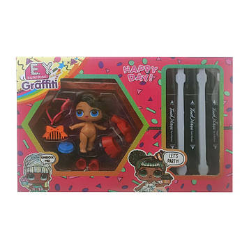 Дитяча лялька "Q. L. L" EY2413 з маркерами (Брюнетка в рожевій сукні) - MiniLavka