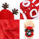 Костюм новорічного Оленя для собак RESTEQ. Теплий собачий костюм із підкладкою. Одяг для собак. Костюм для тварин Олень Санти XL, фото 4