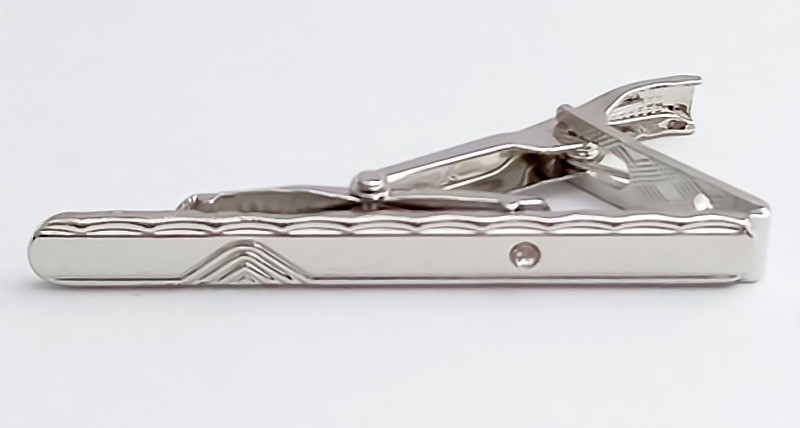 Затискач для краватки. Родій. Довжина: 6 см. Ширина: 5 мм.