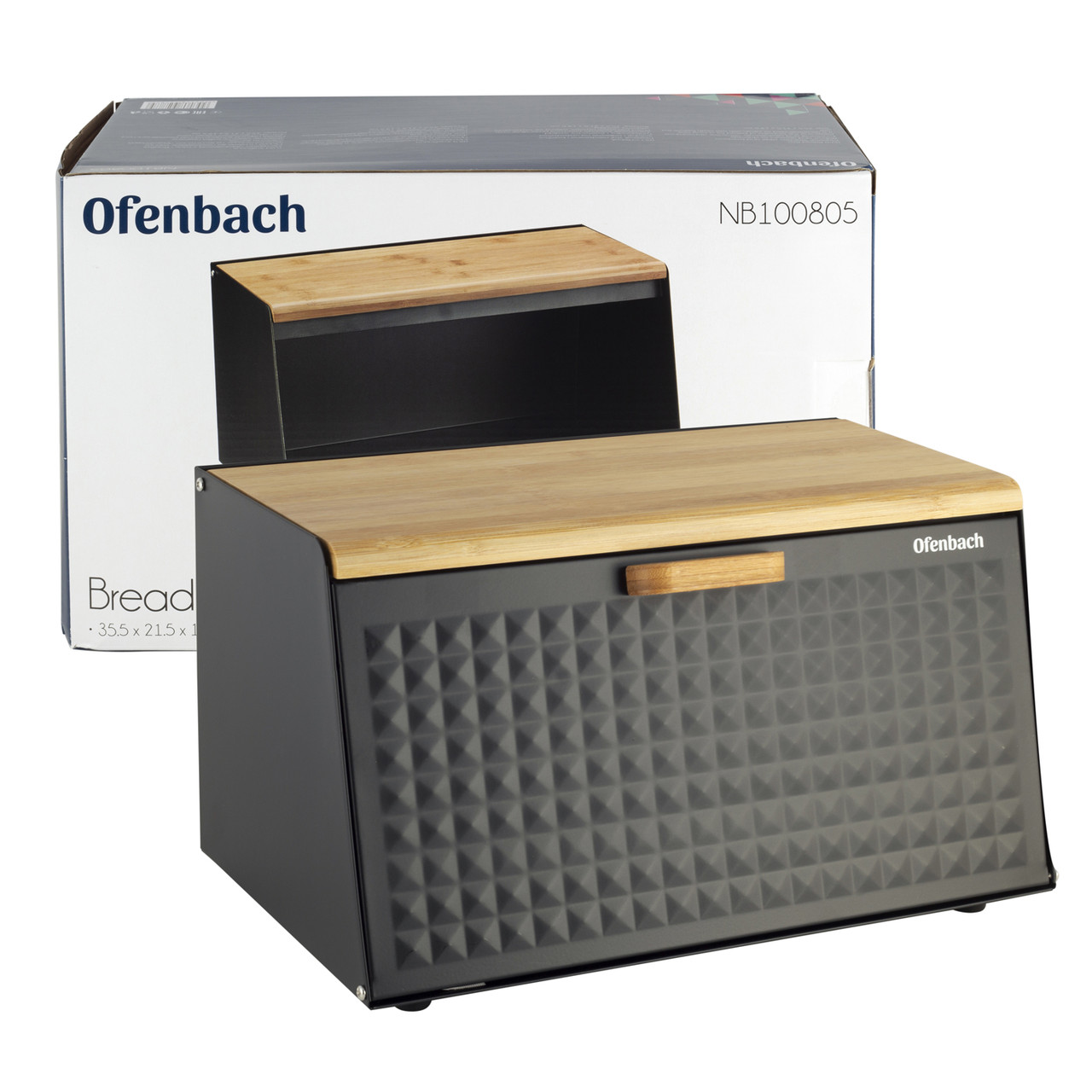 Хлібниця Ofenbach Чорний 35,5х21,5х19,5см з нержавіючої сталі/бамбук KM-100805