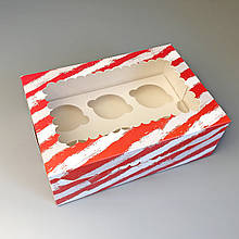 Коробка для капкейків, кексів та мафінів 6 штук Червона 255*180*90 з вікном