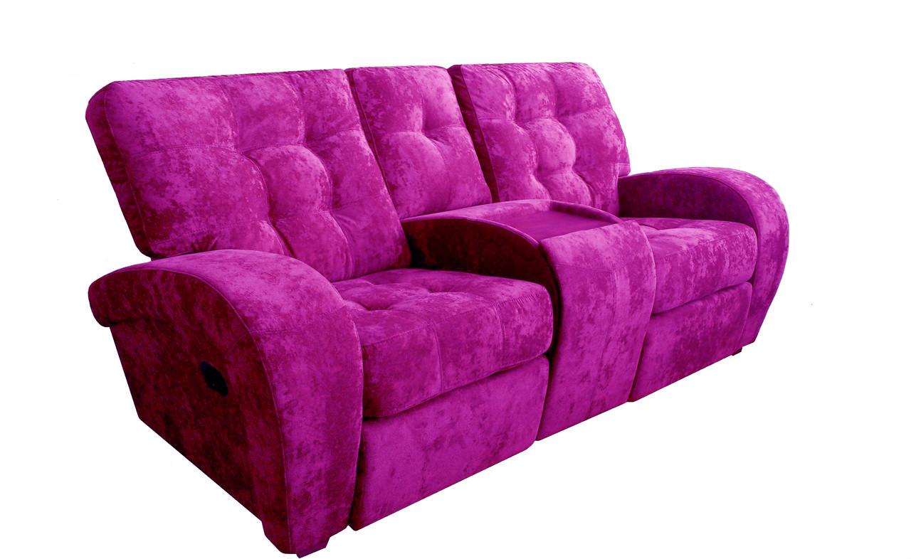 Двомісний диван з баром Вінс у тканини, з 2 механічними реклайнерами, пурпурний