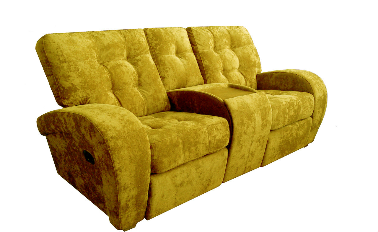 Двомісний диван з баром Вінс у тканини, з 2 електричними реклайнерами, жовтий