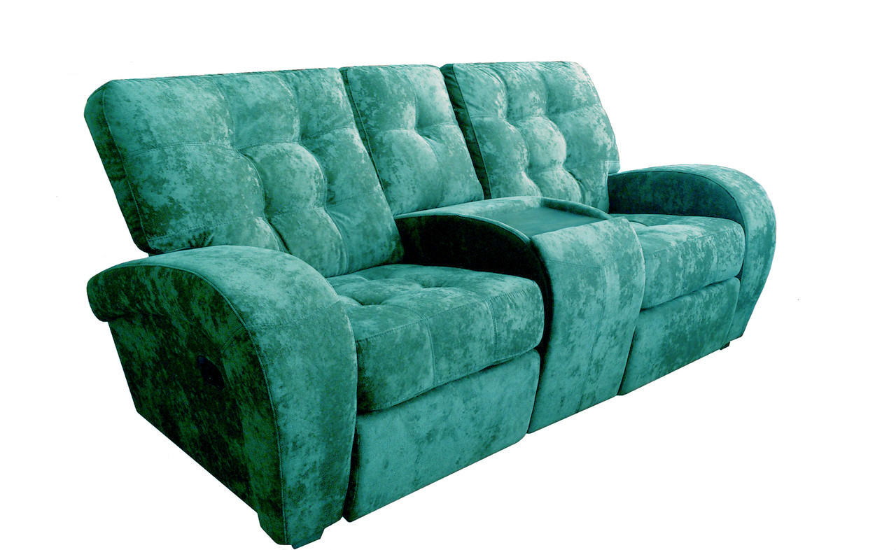 Двомісний диван із баром Вінс у тканині, з 2 механічними реклайнерами, бірюзовий
